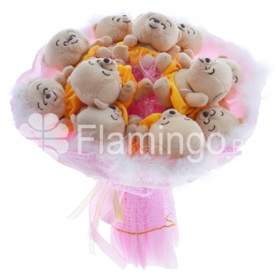 A plush bouquet of bear-cubs of soft and warm colors