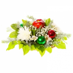 A small Christmas composition with white chrysantemum and parrot flowers