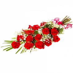 Fifteen red roses with green fillers tied with a bow