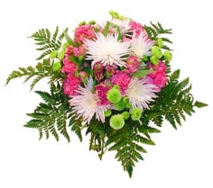 A tender bouquet of chrysanthemums and parrot flowers with fern
