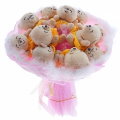 A plush bouquet of bear-cubs of soft and warm colors