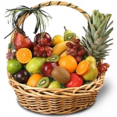 A big basket full of various fruit