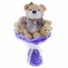 A teddy bear and two bearcubs arranged in a plush bouquet 'Three bears'