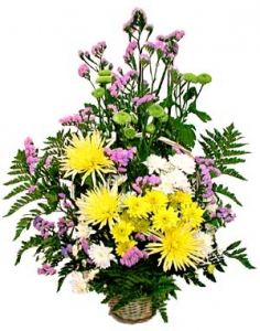 A big floor basket arrangement with various chrysanthemums