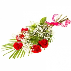 Five red roses arranged with green fillers